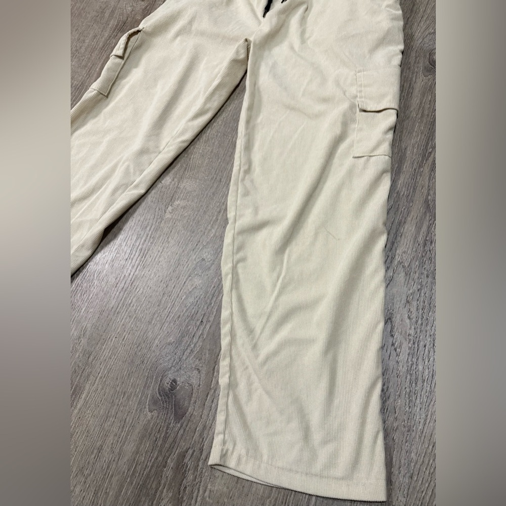 Huck Beige Corduroy Cargo Lounge Pants | Drawstring | Casual Utility Style - Picture 3 of 10